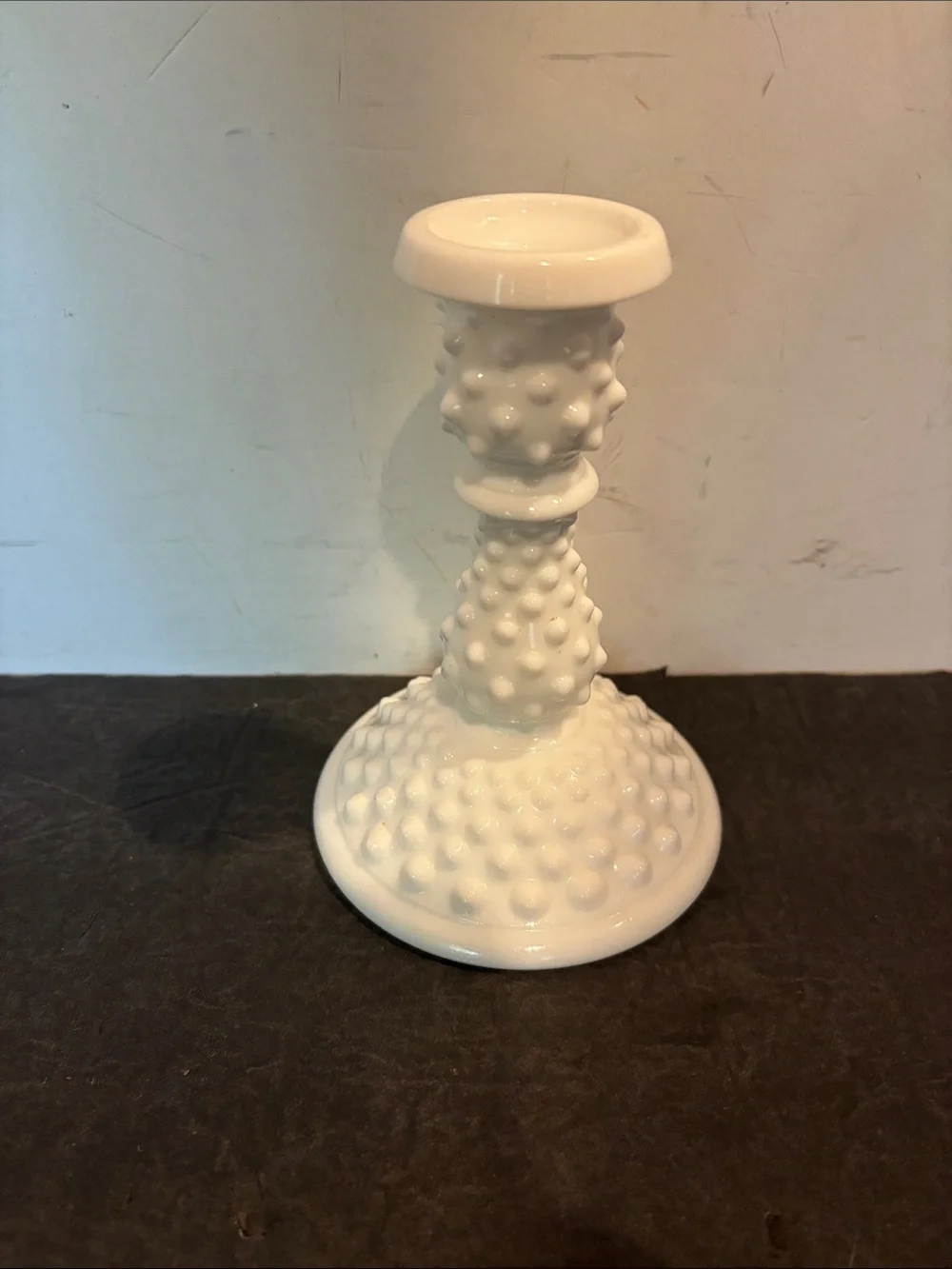 Fenton 3674 White Hobnail Milk Glass 6” Candle Holder